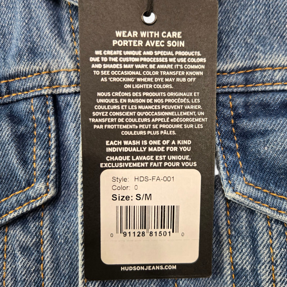 Hudson Medium Wash Slim Fit Trucker Denim Jean Jacket with Pockets Size S/M - Picture 6 of 11